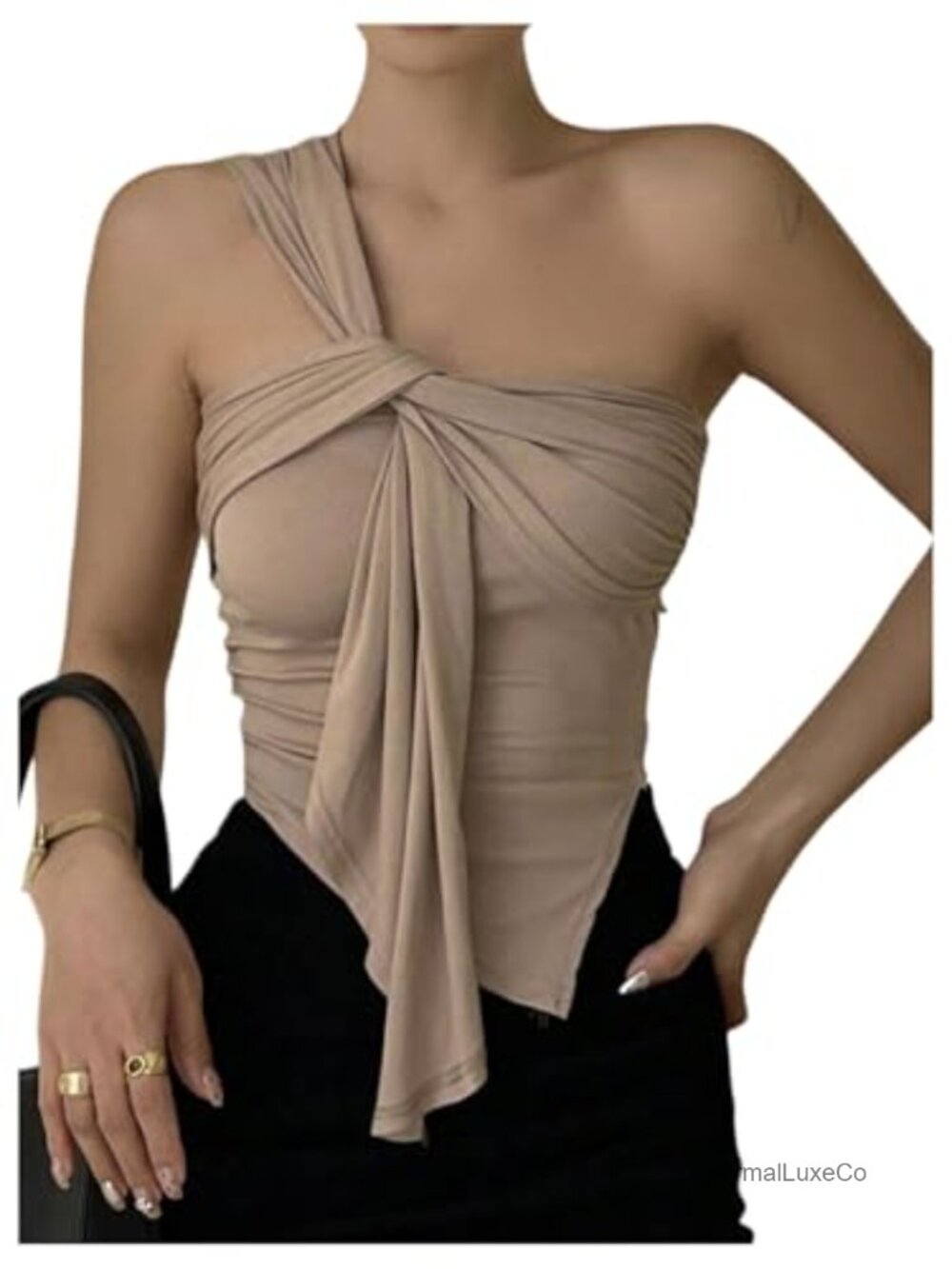 Women's One Shoulder Twist Front Ruched Sleeveless Tank Top Going Out